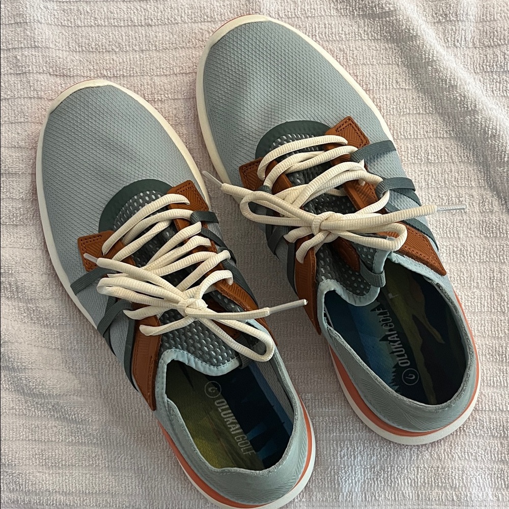 OluKai Men's Sage Golf Shoes KAPALUA with Brown, Orange & Cream Details